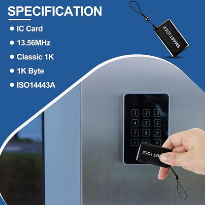 50 Pcs 13.56MHz RFID Key Fobs – Smart IC Cards for SMONET & TTLock App-Compatible Door Locks – Keyless Entry Access Tags, 5x3cm with Lanyard for Deadbolt