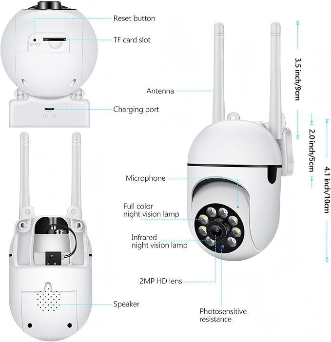 EVERSECU 1080P Outdoor WiFi PTZ Security Camera, 5G WiFi, Auto Tracking, 2 Way Audio, Spotlight Night Vision, Compatible with Alexa, SD Card & Cloud Storage, Support ONVIF&RTSP IP CCTV Camera