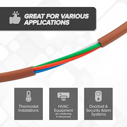 THE CIMPLE CO 18/4 Thermostat Wire 50 FT - Insulated Solid Copper Wiring for HVAC, Furnaces, Video Doorbells, Alarms, Lighting, Smart Thermostats - 18 Gauge, 4 Conductor - 50 Feet (15 Meters), Brown