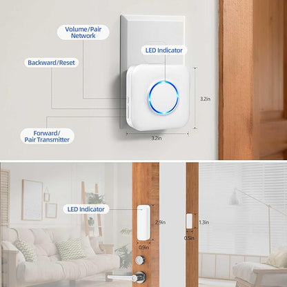 PHYSEN WiFi Door Sensor, Smart Window Alarm with App Alert, 500ft Range, 32 Chimes, Free-App-Notification