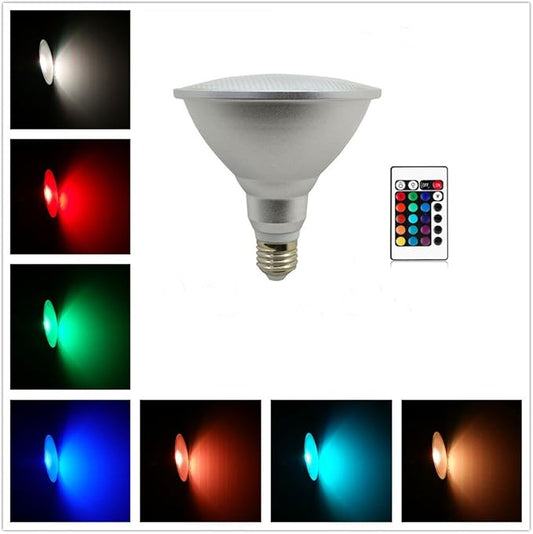 DUDU Led Spotlight E27 PAR38 20W RGB Colored Light Bulb 16 Color Changing with IR Remote Control for Home, Living Room, Party Decoration Waterproof Outdoor Floodlight (20W PAR38 RGB)