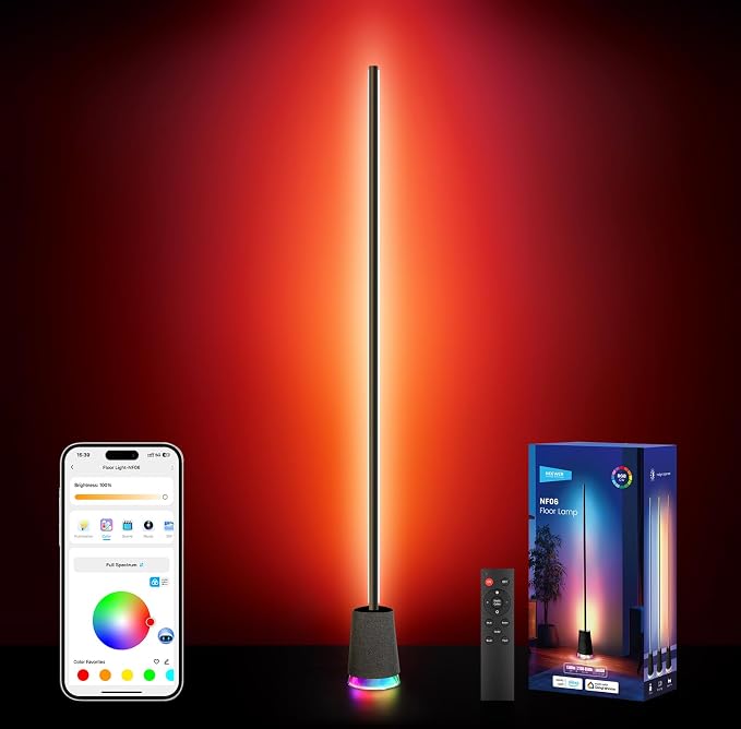 NEEWER NF06 RGB IC CW Smart Floor Lamp, 1500lm LED Standing Corner Light Compatible with Google and Alexa, APP/AI Design/Music Sync/16 Million Color Ambient Lighting, Living Room Bedroom Home Decor