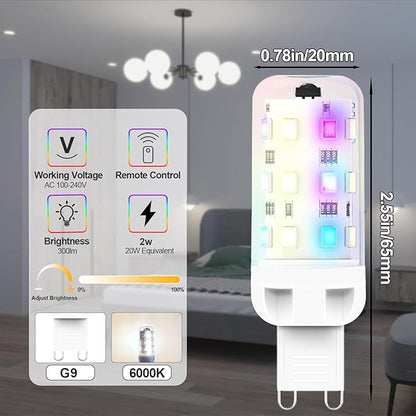XRise G9 LED Bulb 2.5W Dimmable RGB+White Color Changing with Remote Control Equivalent 25W Halogen G9 Base LED Light Bulbs 6000K 250LM, No Flicker,5 Pack