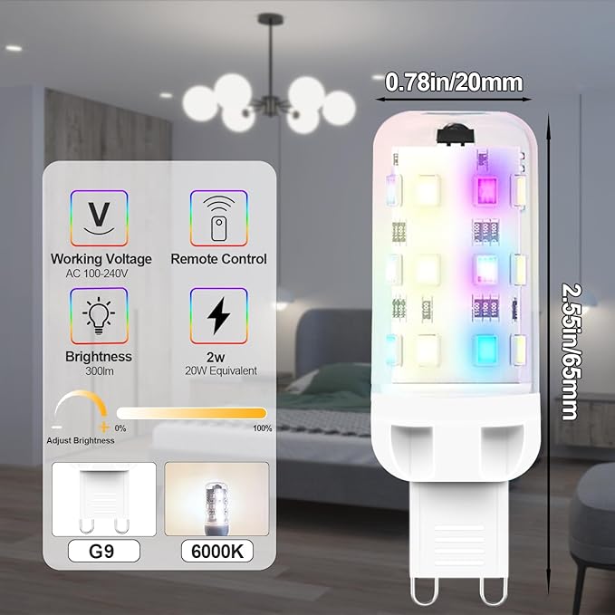 XRise G9 LED Bulb 2.5W Dimmable RGB+White Color Changing with Remote Control Equivalent 25W Halogen G9 Base LED Light Bulbs 6000K 250LM, No Flicker,8 Pack