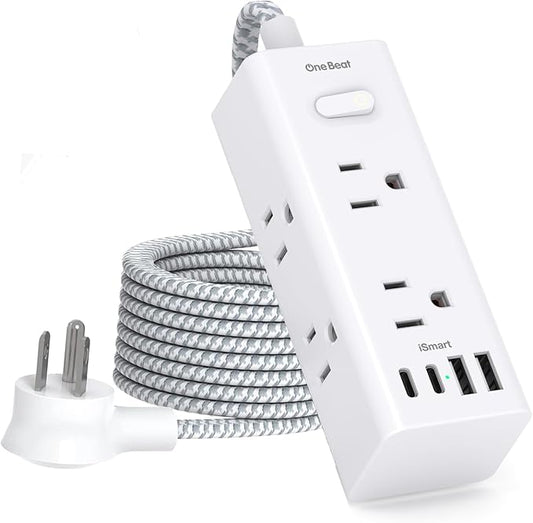 Short Extension Cord 3Ft, Flat Plug Power Strip Surge Protector - 6 Widely Outlets with 4 USB Ports (2 USB C), Wall Mount Small Power Strip for Travel Home Office College Dorm