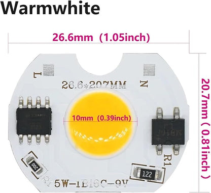 10pcs LED COB Lamp Bead 5W 9V COB Chip 220V Smart IC No Need Driver DIY Flood Light Led Bulb Spotlight Outdoor Chip Lamp(Warmwhite)