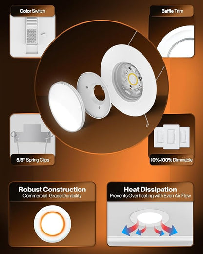 Sunco 6 Pack 6 Inch LED Retrofit Night Light Recessed Downlight, 1000 Lumens, 2700K/3000K/4000K/5000K/6000K CCT Selectable, 12W, 120V Dimmable Ceiling Light, IC Rated, Damp Rated - ETL, FCC, RoHS