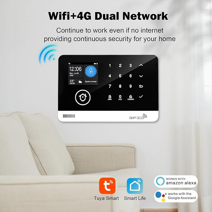 Home Security System, Alarm System for Home Security, 22-Piece Kit WiFi/GSM SMS Alarm System with Motion Detector, 120dB Alarm Siren, Door Window Burglar Alarm, Smart Remote Control, Alexa Compatible