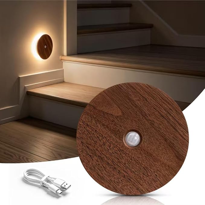 Wood Motion Sensor Night Light Indoor, Rechargeable Magnetic Light