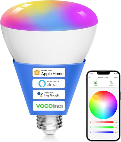 VOCOlinc Smart Light Bulbs 1Pack, RGBW Color Changing Light Bulb Works with Alexa, Apple Homekit & Google Home, BR30 Smart WiFi LED Lights, 2200K-7000K Dimmable, 800 Lumens 9.5W (60W Equivalent) E26