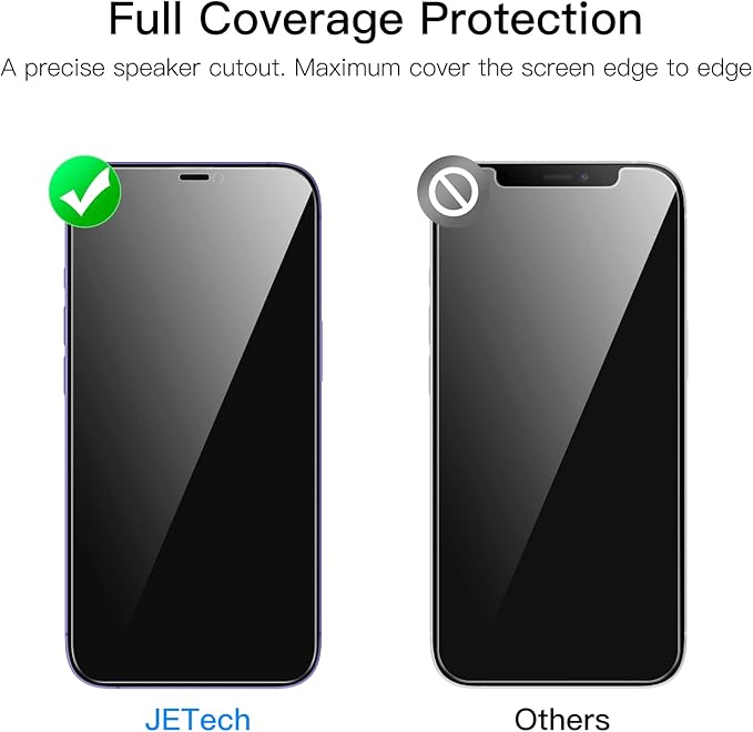 JETech Privacy Full Coverage Screen Protector for iPhone 12 Pro Max 6.7-Inch, Anti-Spy Tempered Glass Film, Edge to Edge Protection Case-Friendly, 2-Pack