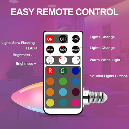XRise E12 LED Bulb 3W Color Changing Candle Light (RGB + Warm White) 12 Colors, 3000K, Remote Control Included (2 Remote) Decorative Candle Lamp for Stage Home Decor,5 Pack