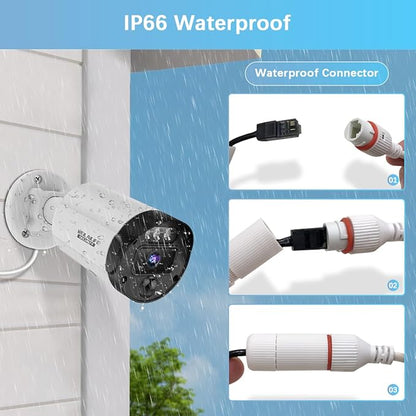 【130° Ultra Wide-Angle & Motion Detection】 4K 8MP Outdoor Home POE Extended Security Camera,Bullet PoE IP Cameras with 18.3M LAN Cable
