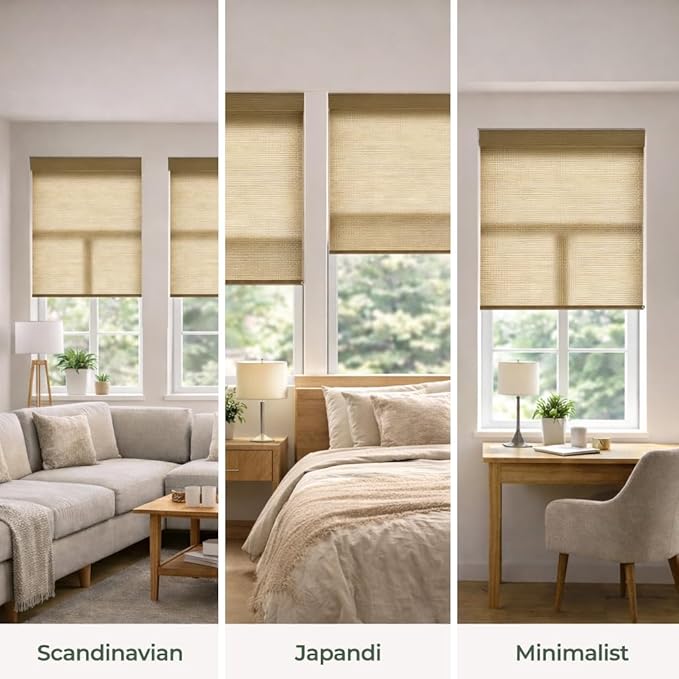 ZSHINE Motorized Linen-Look Roller Shades for Windows, Rechargeable Smart Light Filtering Blinds Compatible with Alexa (82189B)