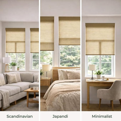 ZSHINE Motorized Linen-Look Roller Shades for Windows, Rechargeable Smart Light Filtering Blinds Compatible with Alexa (82189B)