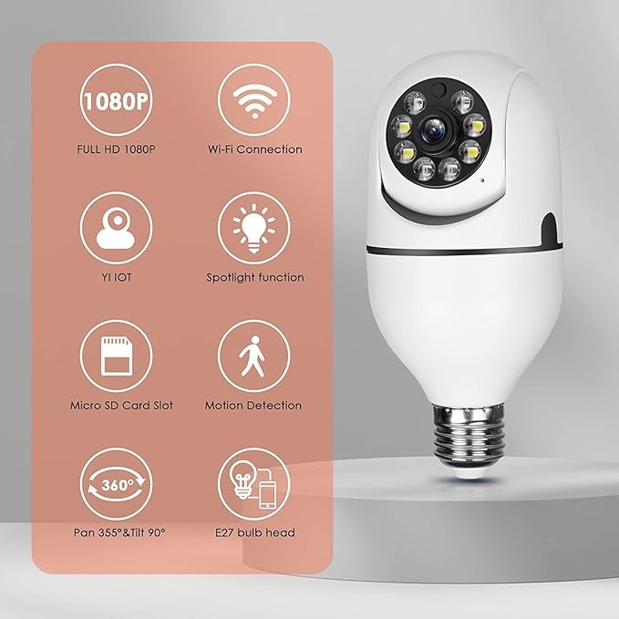 2PCS 360 Degree Security Cameras Wireless Outdoor, 2.4GHz & 5GHz WiFi Light Bulb Camera, 1080p Indoor for Home Camera System, Motion Detection, Two-Way Audio (2PCS)
