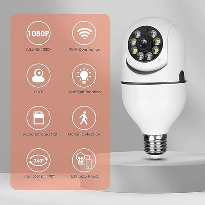 2PCS 360 Degree Security Cameras Wireless Outdoor, 2.4GHz & 5GHz WiFi Light Bulb Camera, 1080p Indoor for Home Camera System, Motion Detection, Two-Way Audio (2PCS)