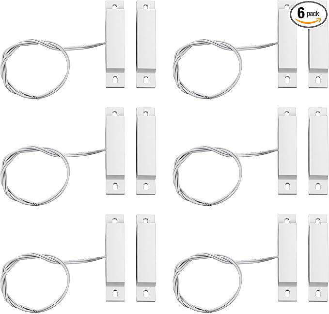 6 Sets Magnetic Reed Switch MC-32 NC Surface Mount Wired Security Door Window Alarm Door Window Contact Sensor for Home Security Burglar Alarm Systems (White)