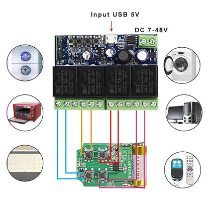 Ewelink WiFi Wireless Smart Relay Module DC 7V 12V 24V 36V 48V 4 Channel Inching Self-Lock Latched Dry Contact Remote Switch for Motor, Compatible with Alexa Google Home(2PCS 4CH)