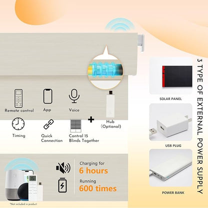 Persilux Custom Size Motorized No Drill Zebra Blackout Blinds, Smart Zebra Drilless Automatic Dual Layer,Quick Install,Privacy Electric No Tools Zebra Blinds for Home,Beige,RS20288-10