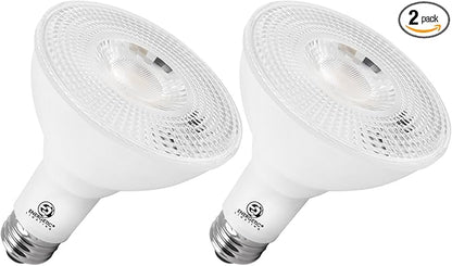 Energetic PAR30 2-Pack Dusk to Dawn LED Outdoor Flood Light Bulb, 75 Watt Equivalent(11W), 850LM, 5000K Daylight, E26 Base, Automatic On/Off Sensor Light Bulb for Porch, Hallway, ETL Listed