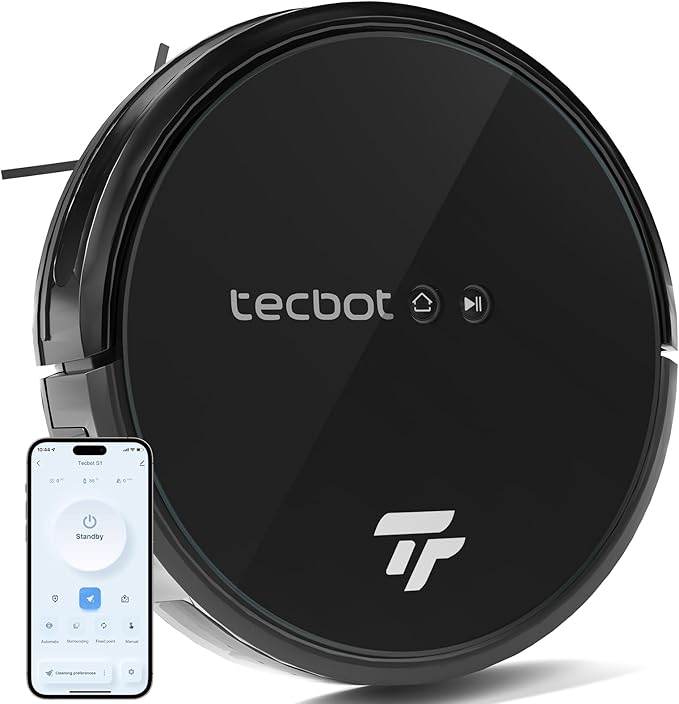 TECBOT S1 Robot Vacuum Cleaner Slim 120Mins Runtime 2-in-1 Robot Sweeping or Mopping Self-Charging WiFi&App&Remote Control Robotic Vacuum Cleaner for Home Pet Hair Hard Floors,Black