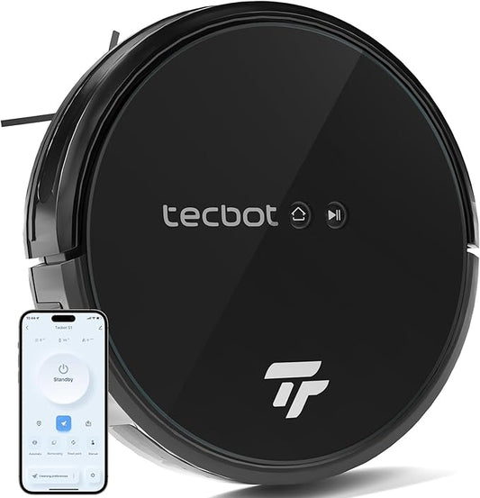 TECBOT S1 Robot Vacuum Cleaner Slim 120Mins Runtime 2-in-1 Robot Sweeping or Mopping Self-Charging WiFi&App&Remote Control Robotic Vacuum Cleaner for Home Pet Hair Hard Floors,Black