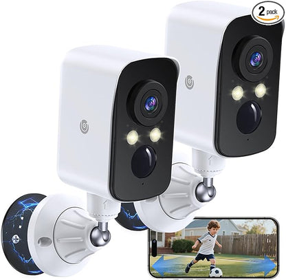 360° View Wireless Outdoor Security Camera, No Subscription Free 7-Day Cloud/SD, Pan, AI Detection, Magnetic, Battery Powered, 2.4G WiFi, 2K, Night Vision, 2-Way Talk, Home Security, IP65