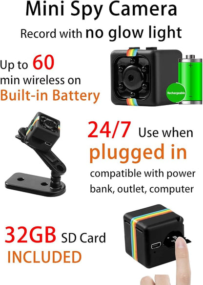 No WiFi Security Camera, Spy Camera with 32GB TF Card, 1080P FHD, Photoshoot, 360° Rotation Bracket, Small Mini Cameras for Indoor, Outdoor Security