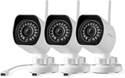 Zmodo 1080p Outdoor Wireless Camera, 3 Pack Indoor Outside WiFi Cameras, IR Night Vision, Motion Detection, Remote View, Easy Setup, White, Plug-In, Compatible with Alexa 3 Count