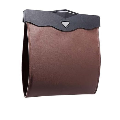 Car Leather Trash Bag Smart LED Waterproof Organizer Storage Garbage Can (Brown)