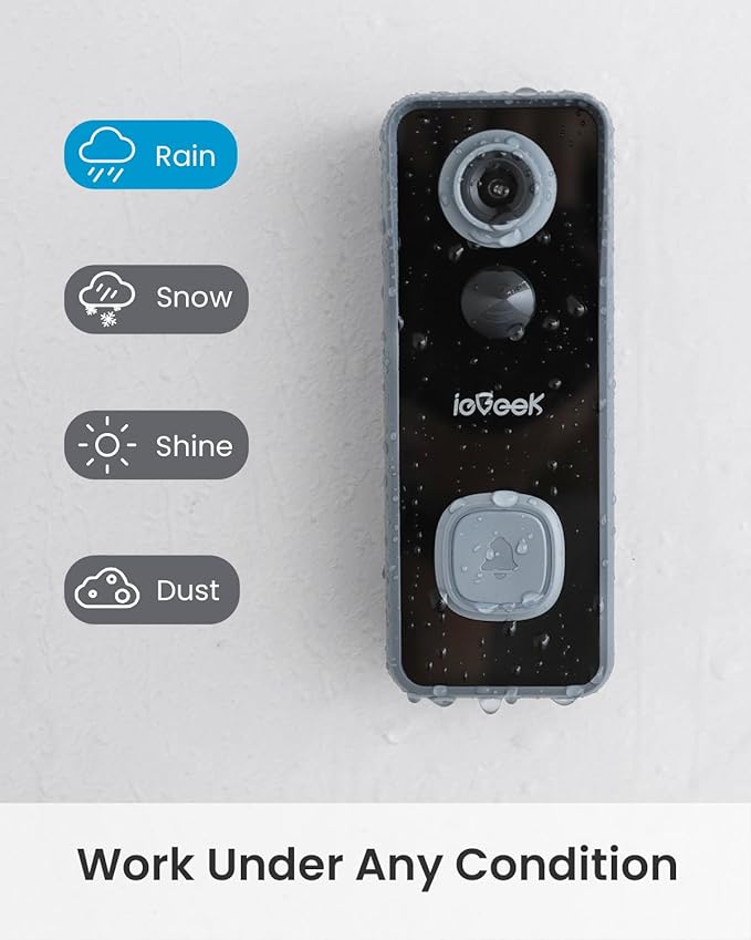ieGeek Doorbell Camera Wireless No Subscription, 5MP Ultra Clear View Night Vision, PIR Motion Detection, Video Doorbell with Indoor Chime, Local Storage 2-Way Audio, Only 2.4Ghz WiFi, Work with Alexa