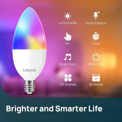 Linkind Matter Smart Light Bulb, Smart Bulbs Work with Apple Home/Siri/Alexa/Google Home/SmartThings, LED Color Changing Light Music Sync