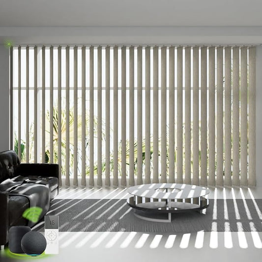 Motorized Vertical Blind Remote Control Sliding Door Blinds Privacy Reversible Smart Vertical Window Blinds Blackout Blinds for Patio Sliding Glass Door Customize Light Beige