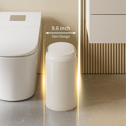 MRBIN Trash Can for Bathroom, Automatic Touchless Garbage Bin with Lid,3.43 Gallon for Office and Kitchen, Electric Motion Sensor Bedroom Bin, Cream White, MACE0102