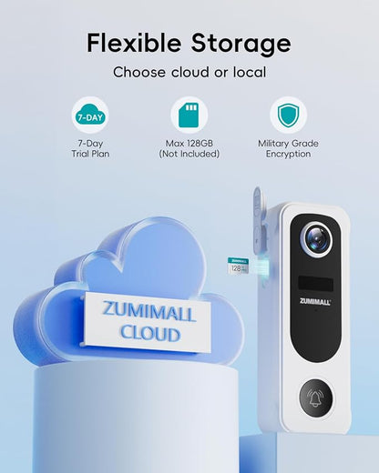 ZUMIMALL 2K Wireless Doorbell Camera No Subscription, Battery Powered