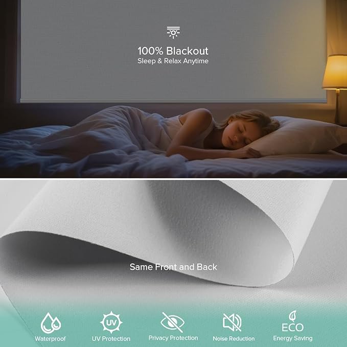 Motorized Roller Shades, 10O% Blackout Remote Control Custom Window Shades Compatible with Alexa Google Assistant via RF Hub, Rechargeable Electric Blinds for Windows (Fabric Greyish White)