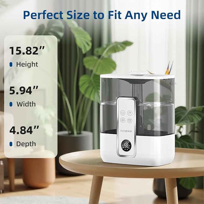 FLYMOON Mist Humidifier for Bedroom, Humidifier with Top Fill, 5L Water Tank, Leak-Proof, 28dB, Tuya App Control, Humidifiers for Large Room, Home, Plants,White