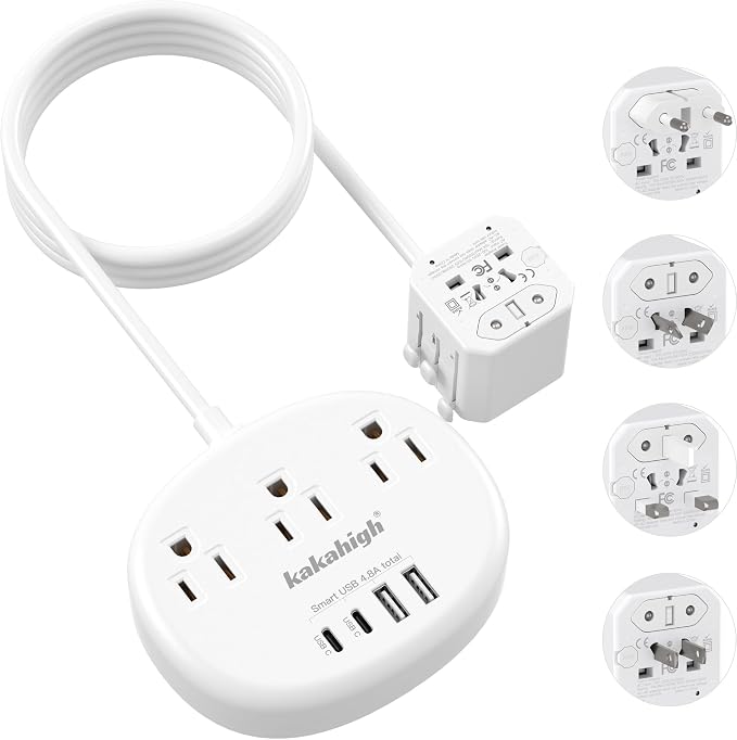 European Travel Plug Adapter, Multi Country Plug Adapter 3FT