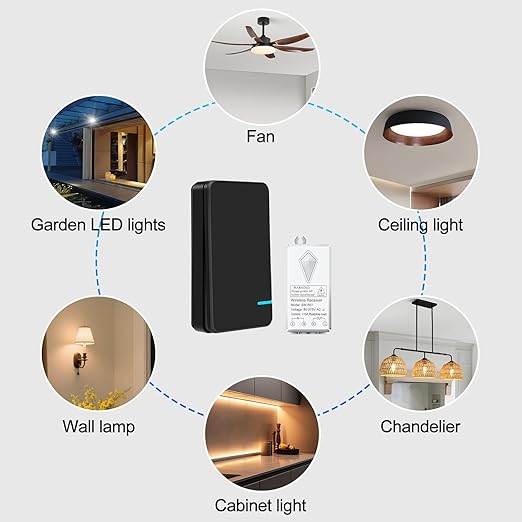 NineLeaf No Wiring Light Switch,Black Wireless Light Switch Kit Remote Control Light Switch No WiFi Needed for Renters DIY Outdoor 1969ft Indoor 328ft 1000W LED, Ceiling Lamps(2Switches 3Receivers)