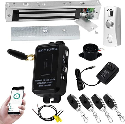 Premium Smart APP Unlocking Access Control System Kit, Simplified Wiring Door Lock Set, with Remote Controllers / 617lbs Magnetic Lock/DC 12V Power Adapter, Lock Delay Time Adjustable
