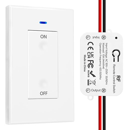 DieseRC AC 110V 120V 220V 240V Wireless Remote Control Light Switch 1500W 1 Channel 433Mhz RF Relay Receiver with 2 Transmitters Keyfob for Lamp Bulb