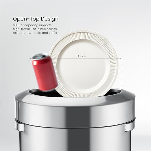Home Zone Living 18 Gallon Commercial Trash Can with Removable Open Top Lid