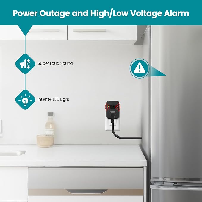 Power Failure Alarm for Freezer, Briidea Power Outage Alert with LED Indicator Lights and 80-120dB Adjustable Alarm, Perfect for Monitoring Refrigerators Freezers & Sewage