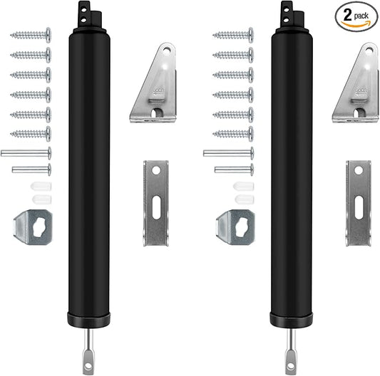 2 PCS Screen and Storm Door Closer Kit, Heavy Duty Pneumatic Screen and Storm Door Closer, Screen and Storm Door Push Button Latch Set Replacement Kit, Adjust Smooth Closing Speed (Black)