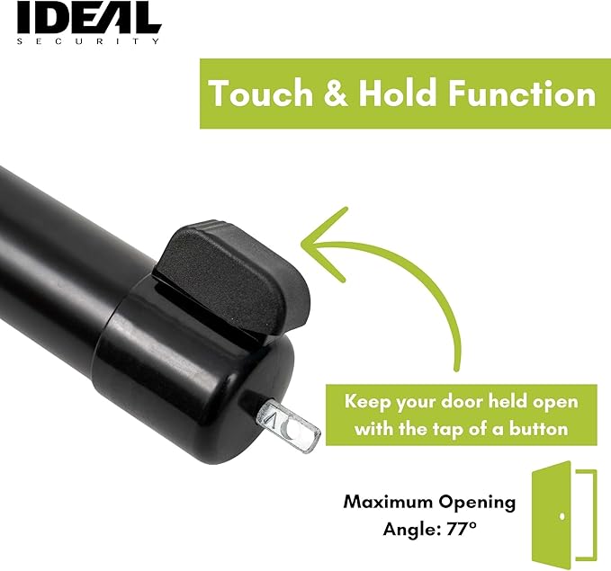 Ideal Security 9700 Heavy Pneumatic Touch & Hold Storm and Screen Door Closer for Wood, Aluminum, and Vinyl Doors, Silent and Smooth Closing, 11.5", Black