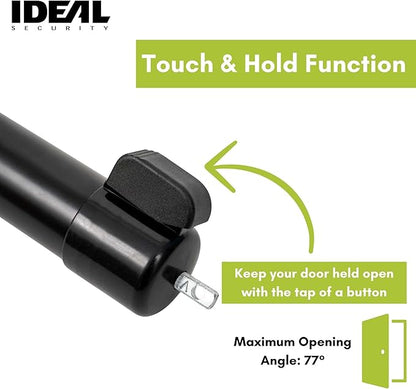 Ideal Security 9700 Heavy Pneumatic Touch & Hold Storm and Screen Door Closer for Wood, Aluminum, and Vinyl Doors, Silent and Smooth Closing, 11.5", Black