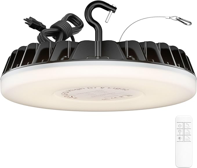 Smart High Bay Led Shop Lights 200W - Micware Motion Sensor 24000LM UFO LED High Bay Light with Multi-Function Remote, 10%-100% Dimmable IP65 Waterproof 5000k Garage Lighting