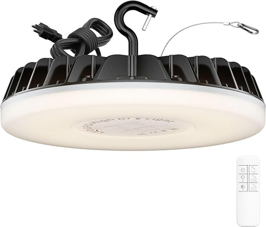 Smart High Bay Led Shop Lights 200W - Micware Motion Sensor 24000LM UFO LED High Bay Light with Multi-Function Remote, 10%-100% Dimmable IP65 Waterproof 5000k Garage Lighting