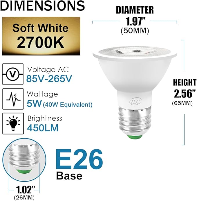 ILC Par16 LED Light Bulbs 40 Watt Equivalent Color Changing E26 Screw Beam Angel 45°, 12 Colors Dimmable Warm White 2700K RGB LED Spot Light Bulb with 5W Remote Control,(Pack of 8)